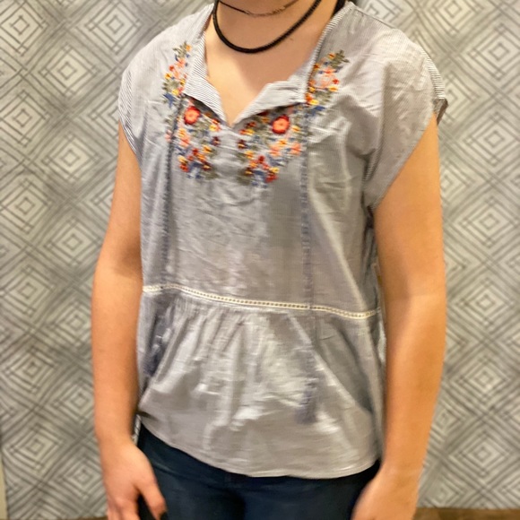 (Sizes MP, ML) Blue Multi Embroidered Peplum Top - Picture 7 of 7